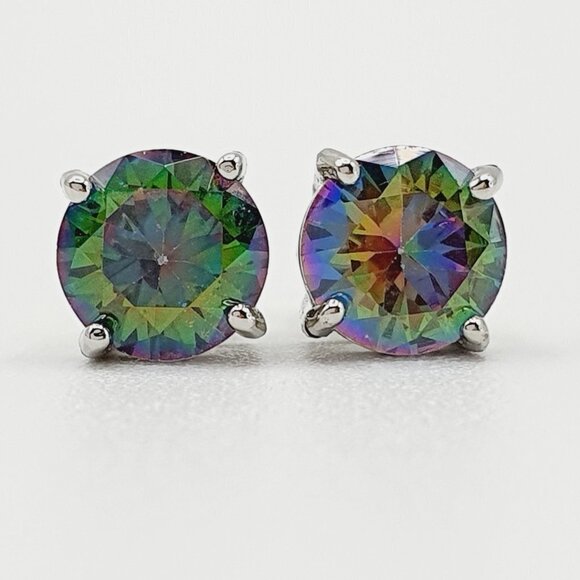 🍁 Round Colorful Micro Pave Zircon Stud Earrings for Women, EVGG1033 - Picture 4 of 4